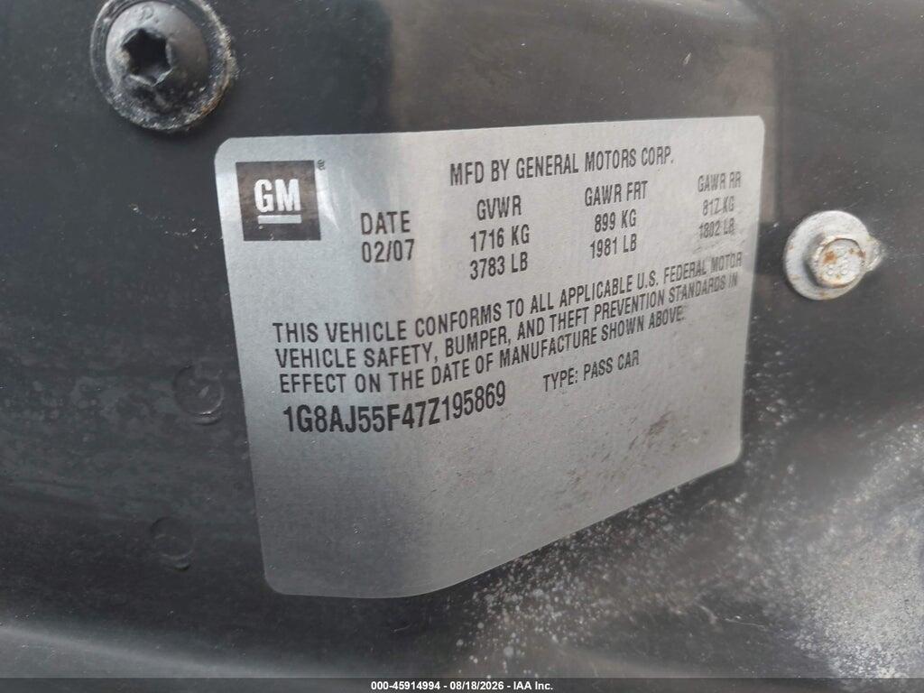 1G8AJ55F47Z195869 2007 SATURN ION photo no. 9