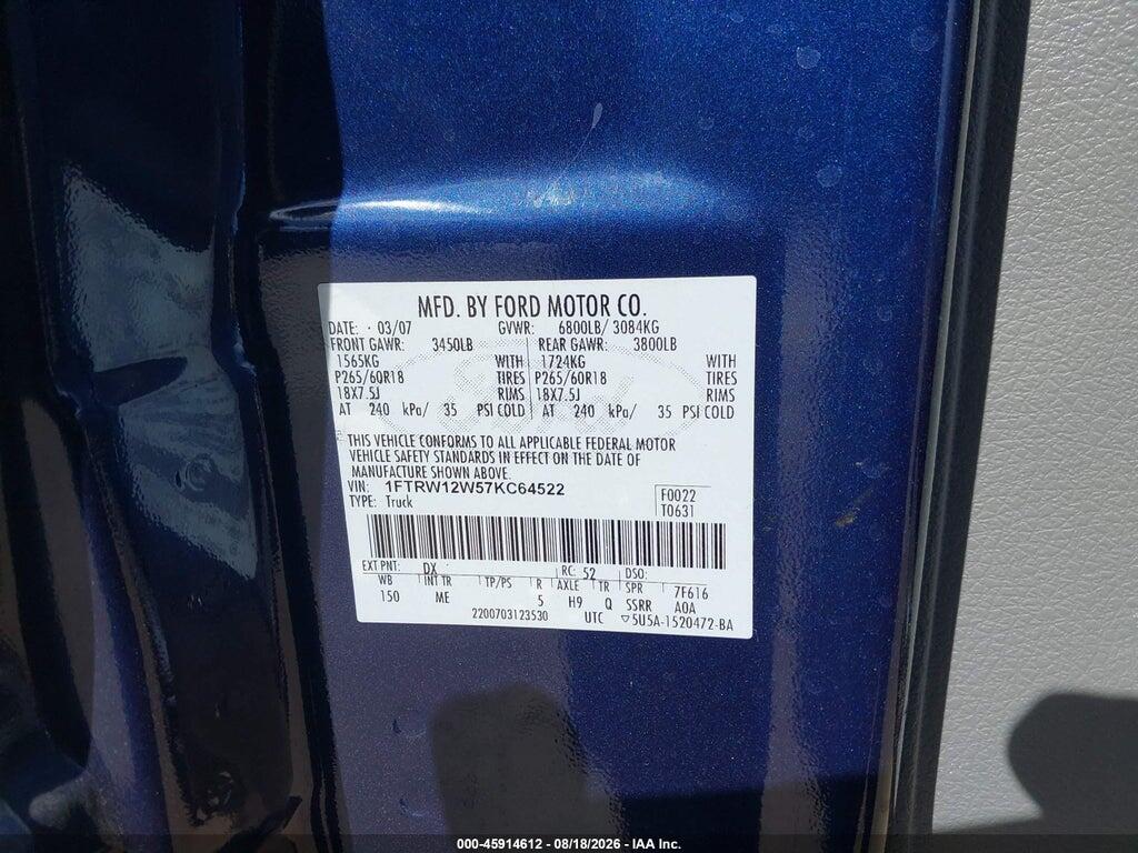 1FTRW12W57KC64522 2007 FORD F-150 photo no. 9