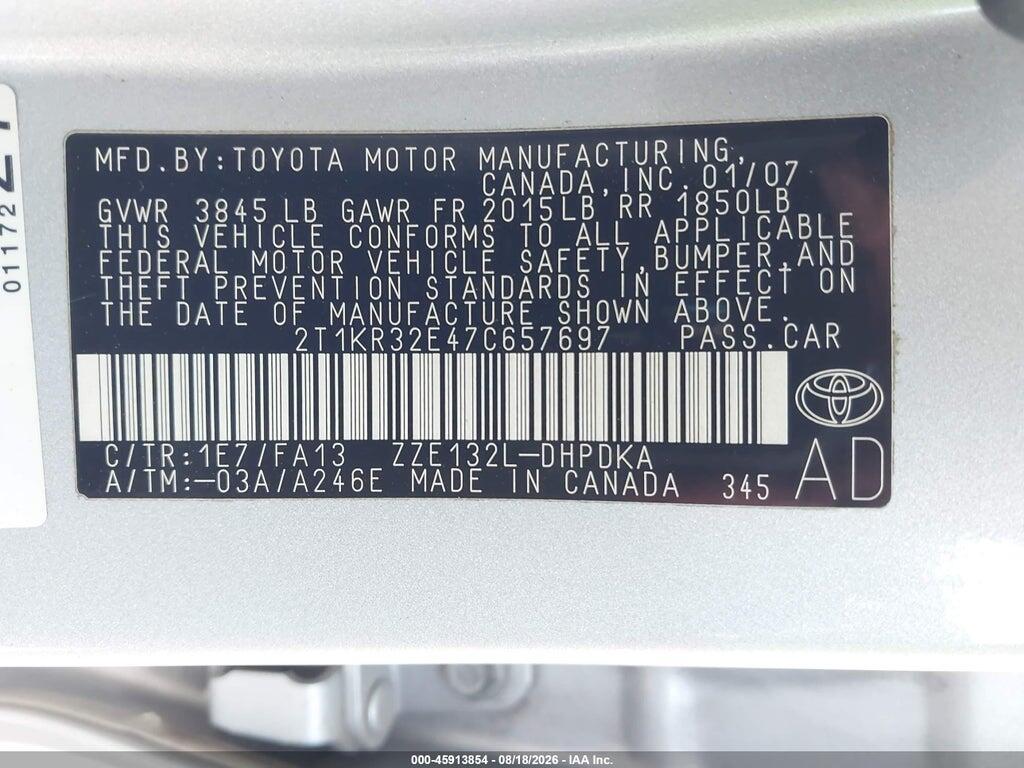 2T1KR32E47C657697 2007 TOYOTA MATRIX photo no. 9