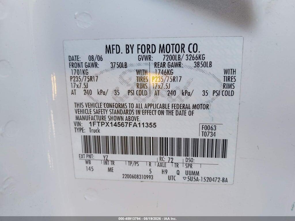 1FTPX14567FA11355 2007 FORD F-150 photo no. 9