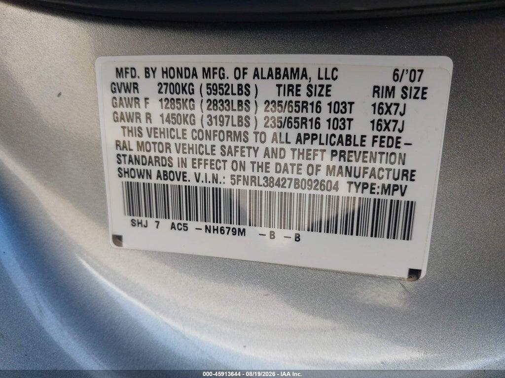 5FNRL38427B092604 2007 HONDA ODYSSEY photo no. 9