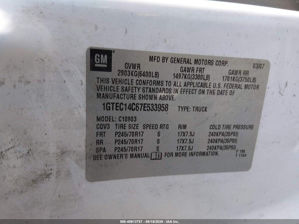1GTEC14C67E533958 2007 GMC SIERRA 1500 photo no. 9