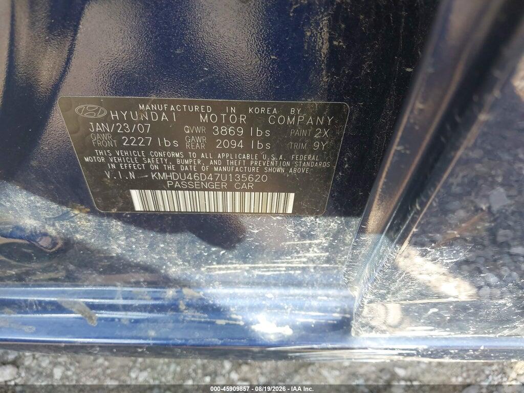 KMHDU46D47U135620 2007 HYUNDAI ELANTRA photo no. 9