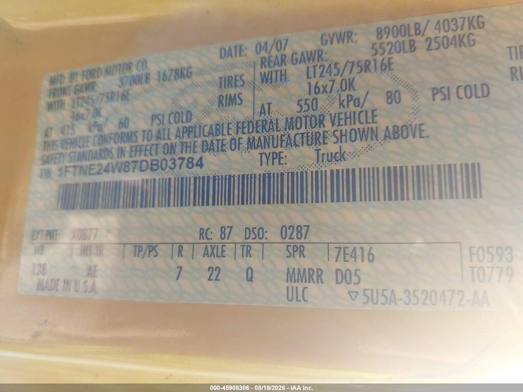 1FTNE24W87DB03784 2007 FORD E-250 photo no. 9