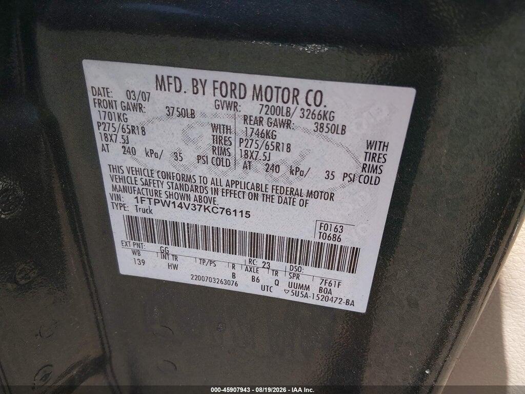 1FTPW14V37KC76115 2007 FORD F-150 photo no. 9