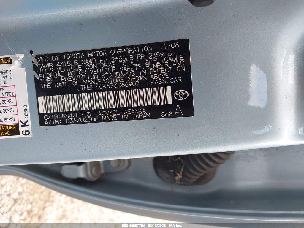 JTNBE46K673066907 2007 TOYOTA CAMRY photo no. 9