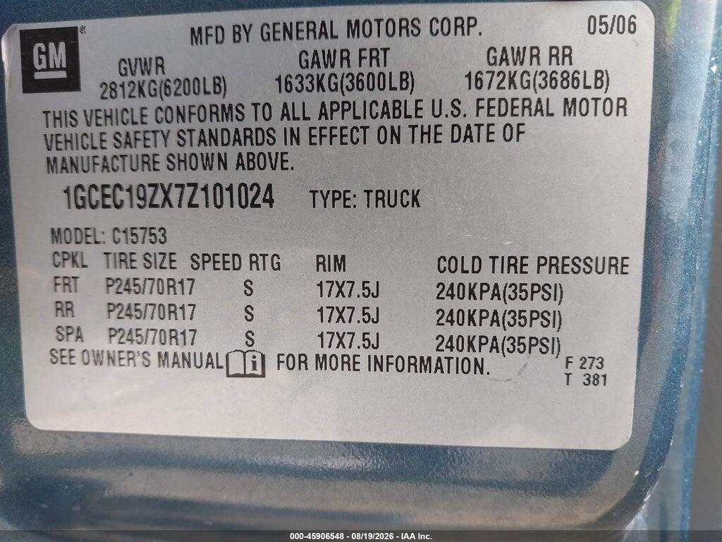 1GCEC19ZX7Z101024 2007 CHEVROLET SILVERADO 1500 CLASSIC photo no. 9