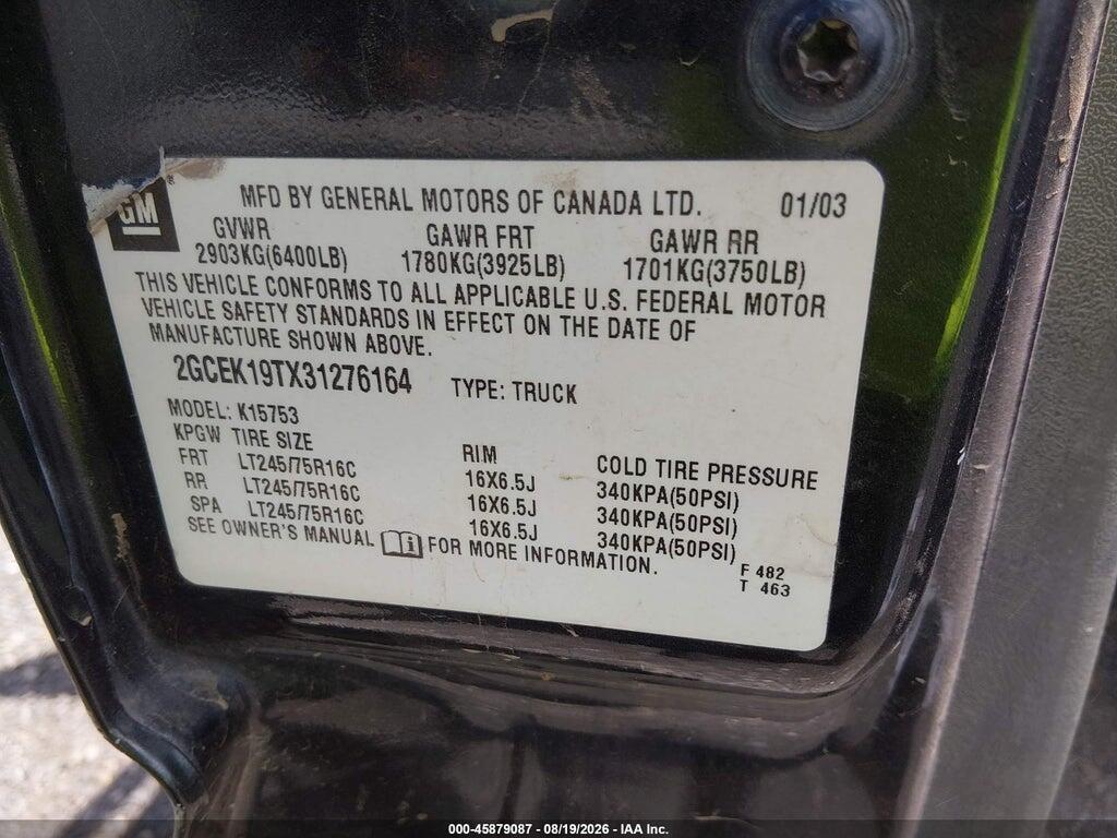 2GCEK19TX31276164 2003 CHEVROLET SILVERADO 1500 photo no. 9