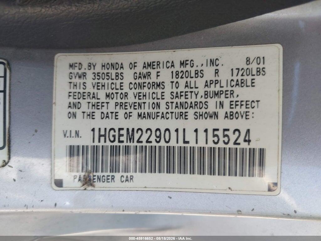 1HGEM22901L115524 2001 HONDA CIVIC photo no. 9