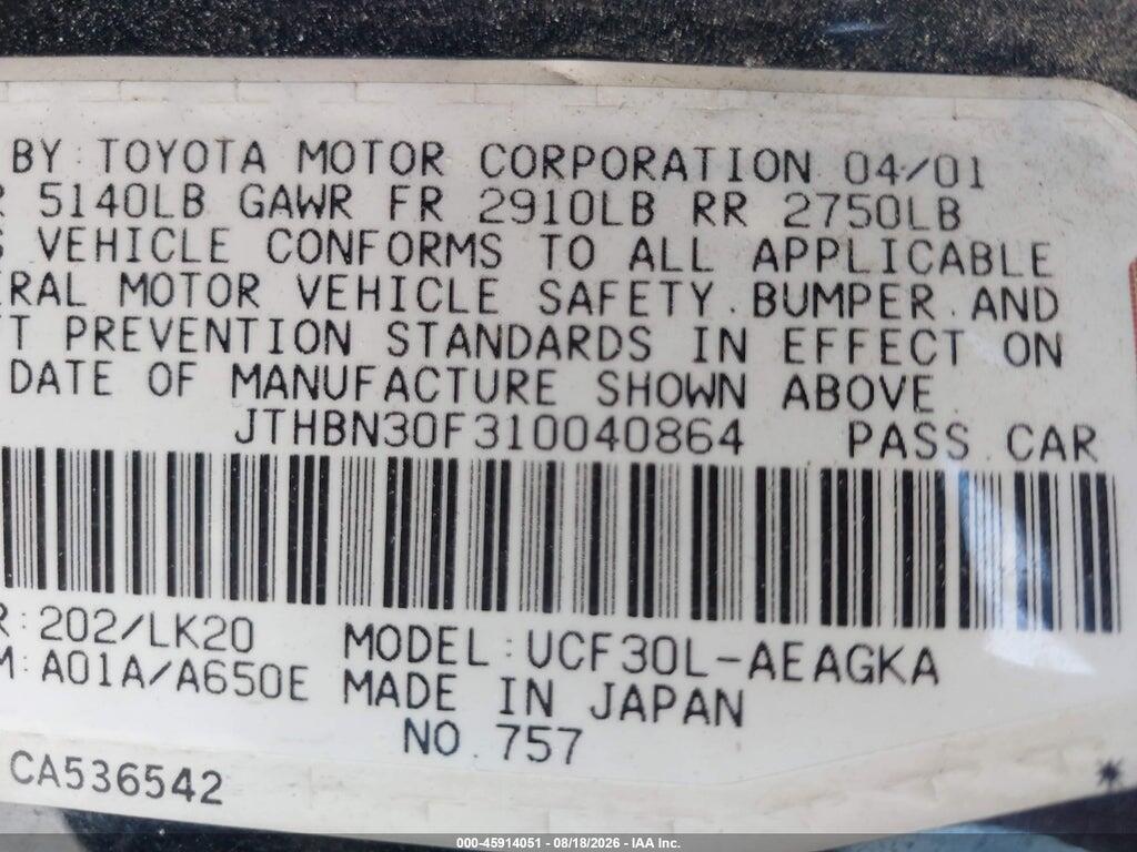 JTHBN30F310040864 2001 LEXUS LS 430 photo no. 9