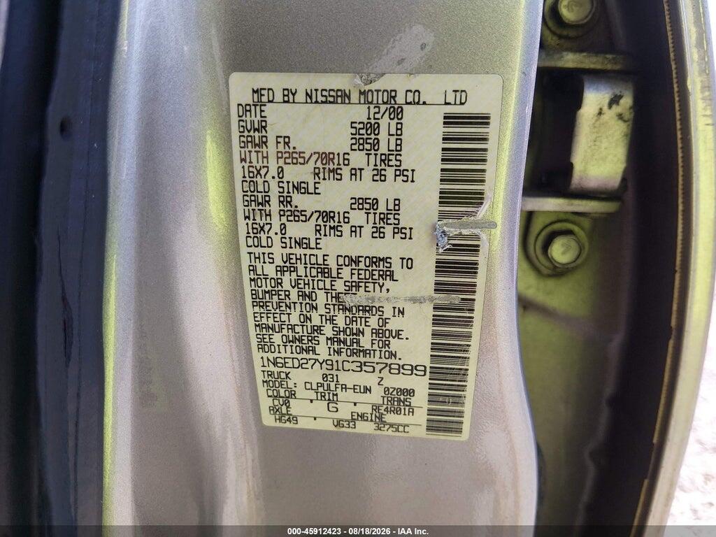 1N6ED27Y91C357899 2001 NISSAN FRONTIER photo no. 9