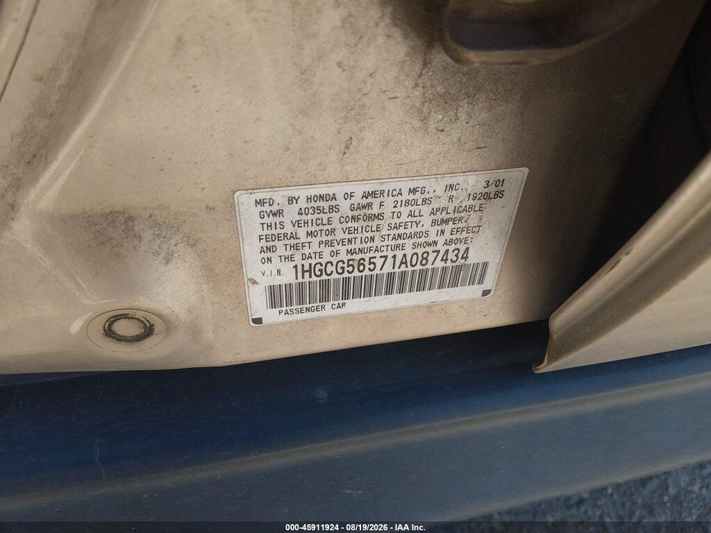 1HGCG56571A087434 2001 HONDA ACCORD photo no. 10