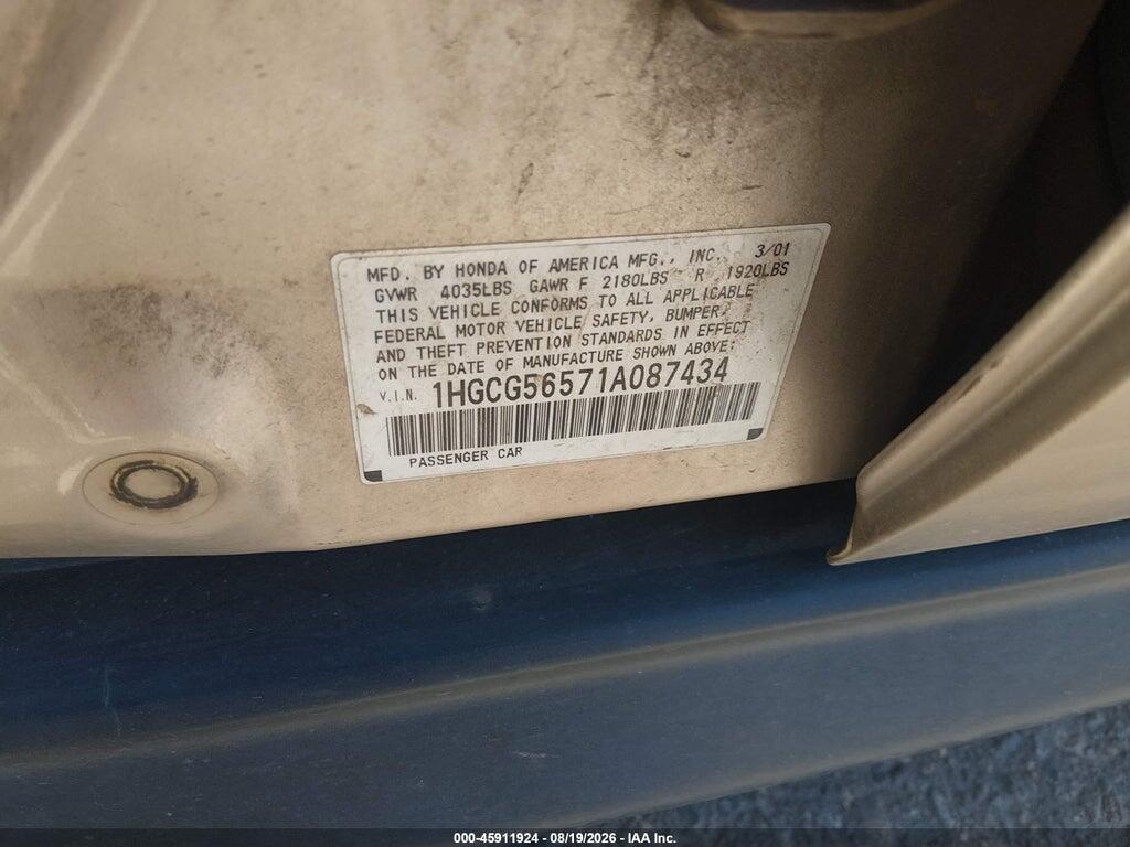 1HGCG56571A087434 2001 HONDA ACCORD photo no. 9