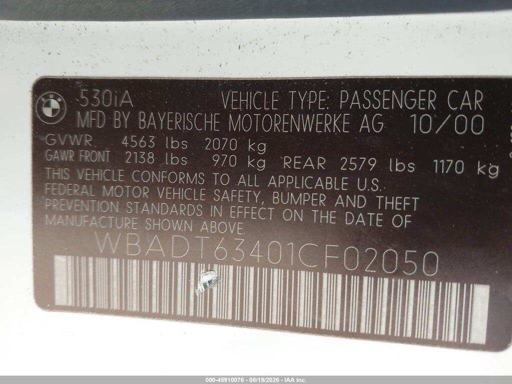 WBADT63401CF02050 2001 BMW 530IA photo no. 9