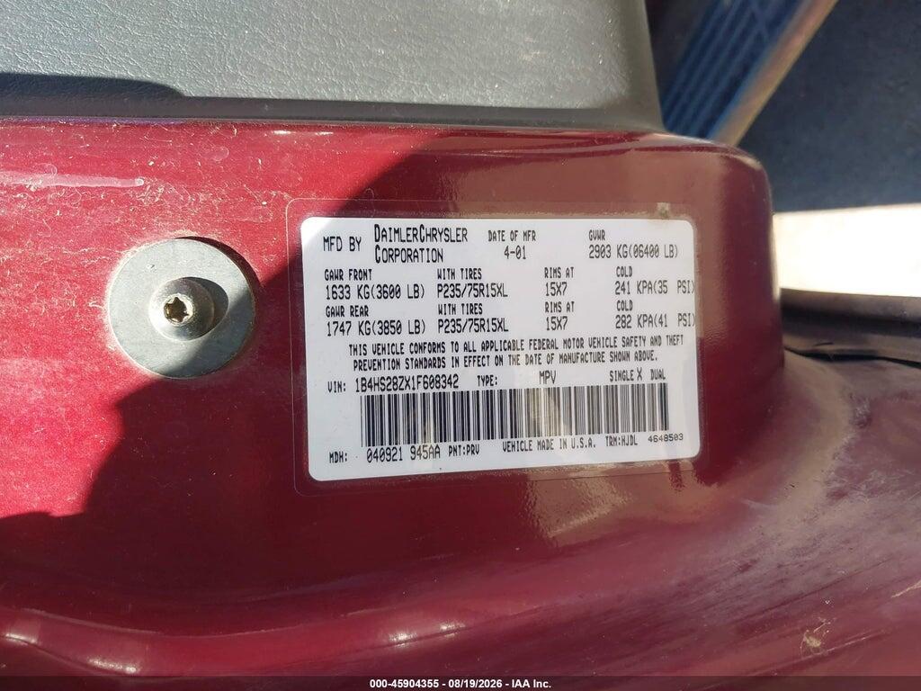 1B4HS28ZX1F608342 2001 DODGE DURANGO photo no. 9