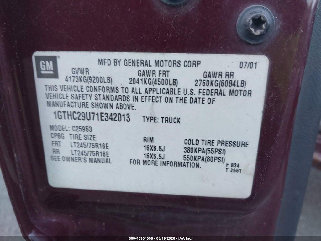 1GTHC29U71E342013 2001 GMC SIERRA 2500HD photo no. 9