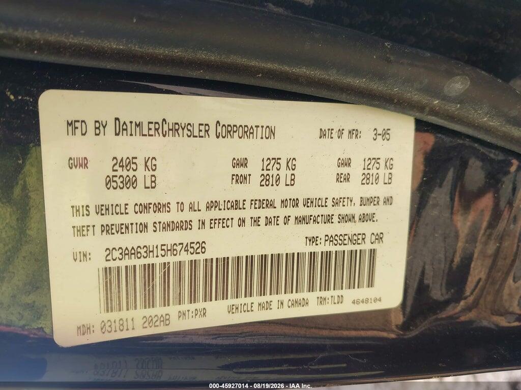 2C3AA63H15H674526 2005 CHRYSLER 300C photo no. 9
