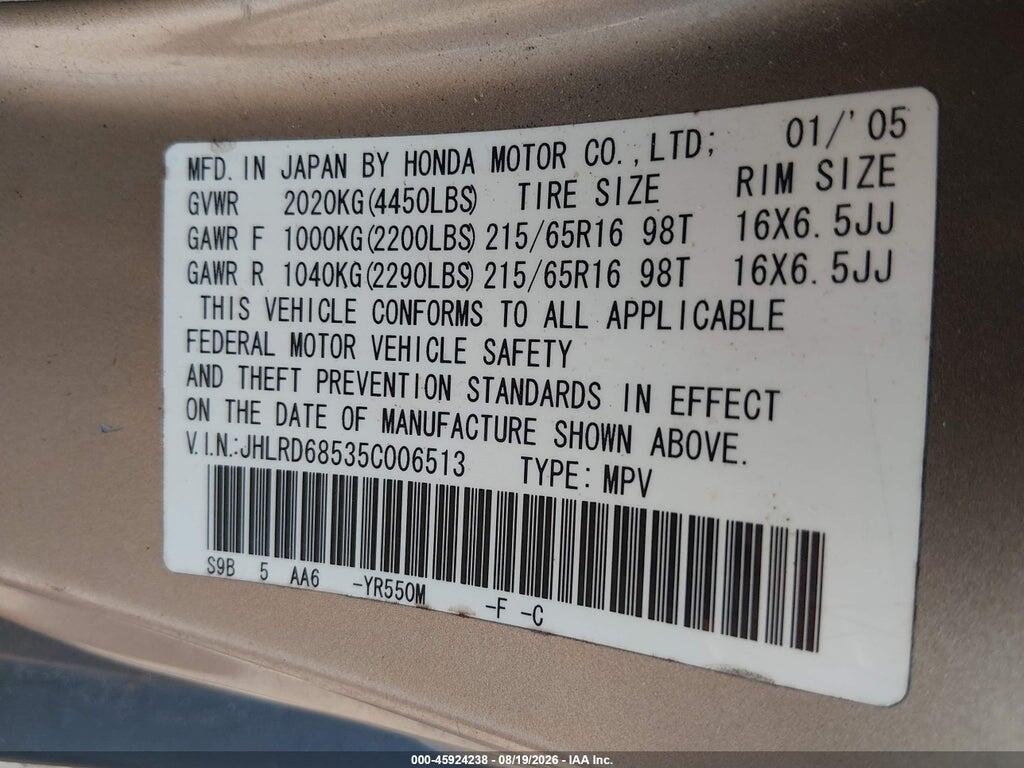 JHLRD68535C006513 2005 HONDA CR-V photo no. 9