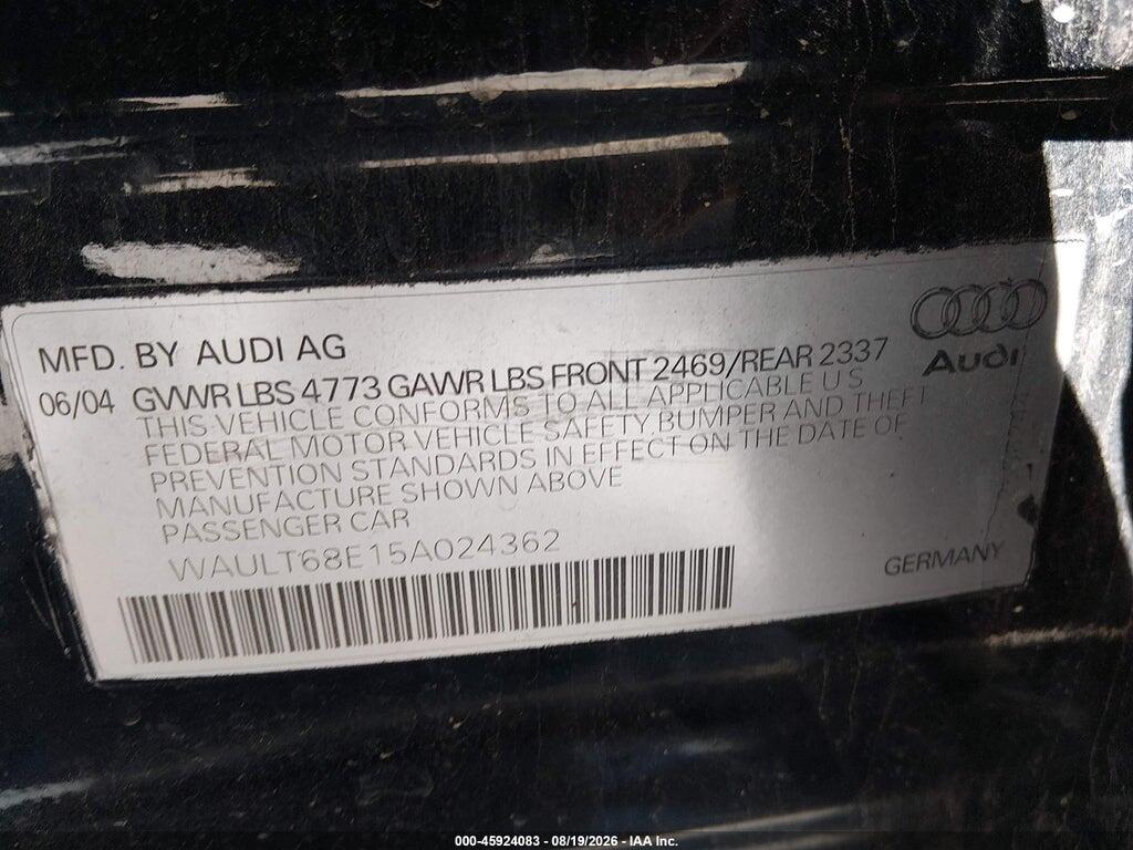 WAULT68E15A024362 2005 AUDI A4 photo no. 9
