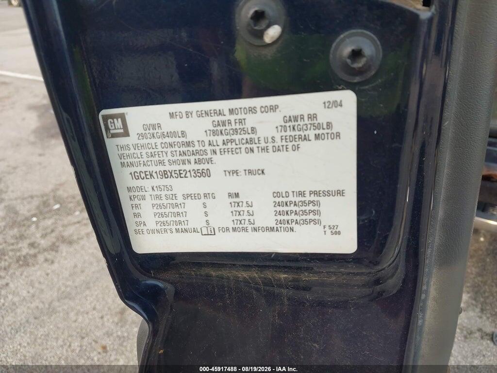 1GCEK19BX5E213560 2005 CHEVROLET SILVERADO 1500 photo no. 9