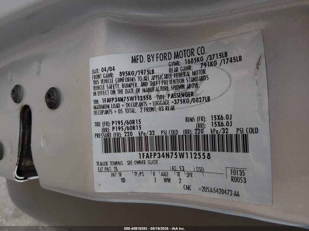 1FAFP34N75W112558 2005 FORD FOCUS photo no. 9