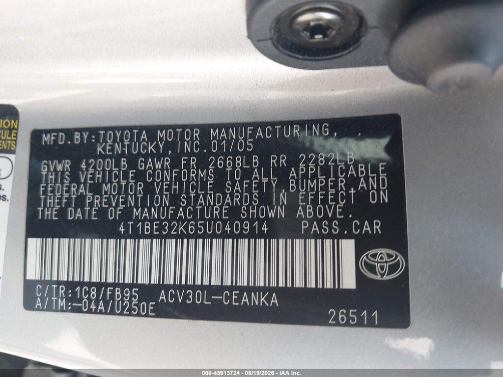 4T1BE32K65U040914 2005 TOYOTA CAMRY photo no. 9