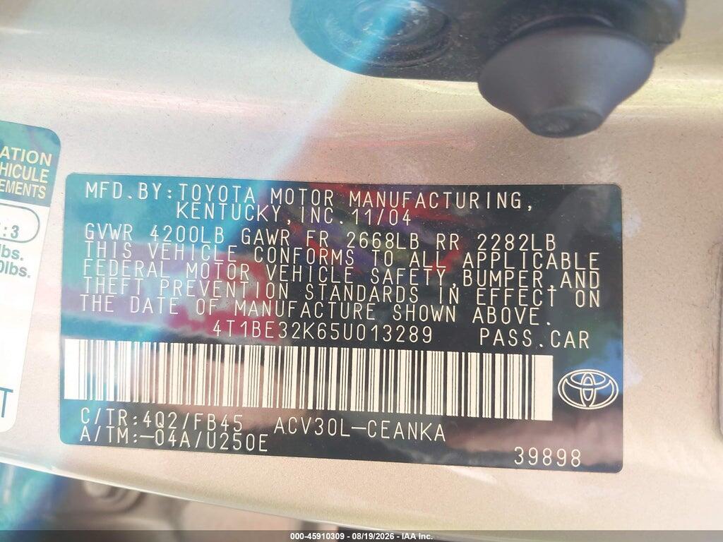 4T1BE32K65U013289 2005 TOYOTA CAMRY photo no. 9