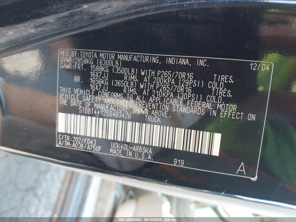 5TBBT44125S463426 2005 TOYOTA TUNDRA photo no. 9