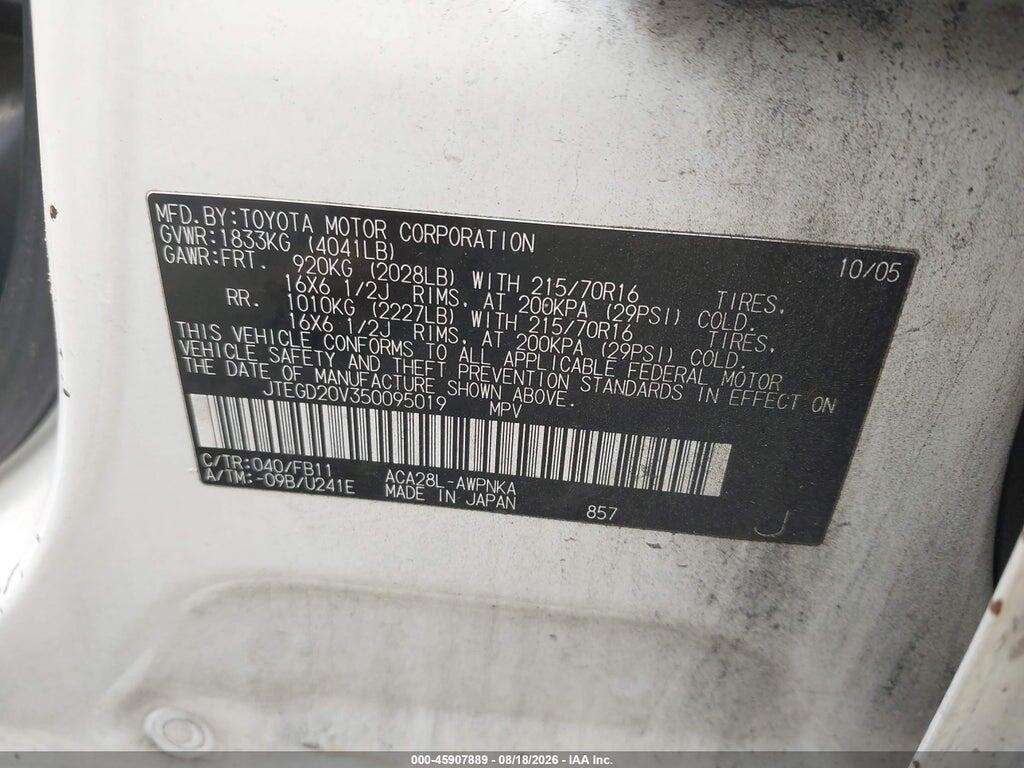 JTEGD20V350095019 2005 TOYOTA RAV4 photo no. 9