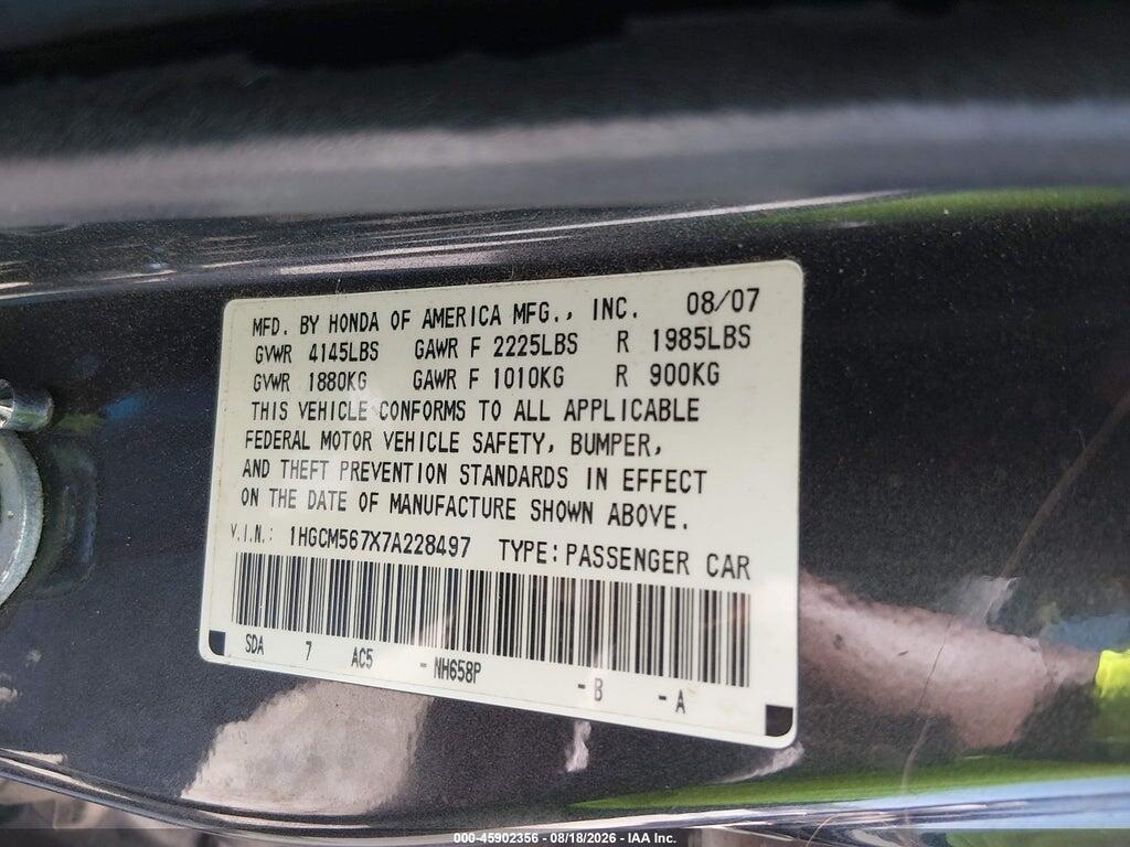 1HGCM567X7A228497 2007 HONDA ACCORD photo no. 9