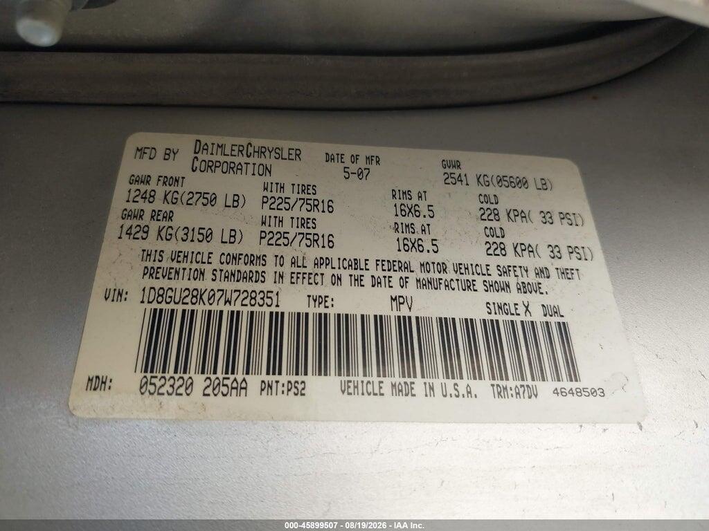 1D8GU28K07W728351 2007 DODGE NITRO photo no. 9