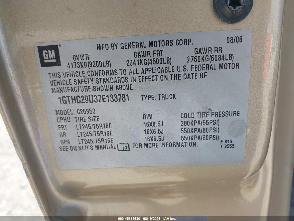 1GTHC29U37E133781 2007 GMC SIERRA 2500HD CLASSIC photo no. 9