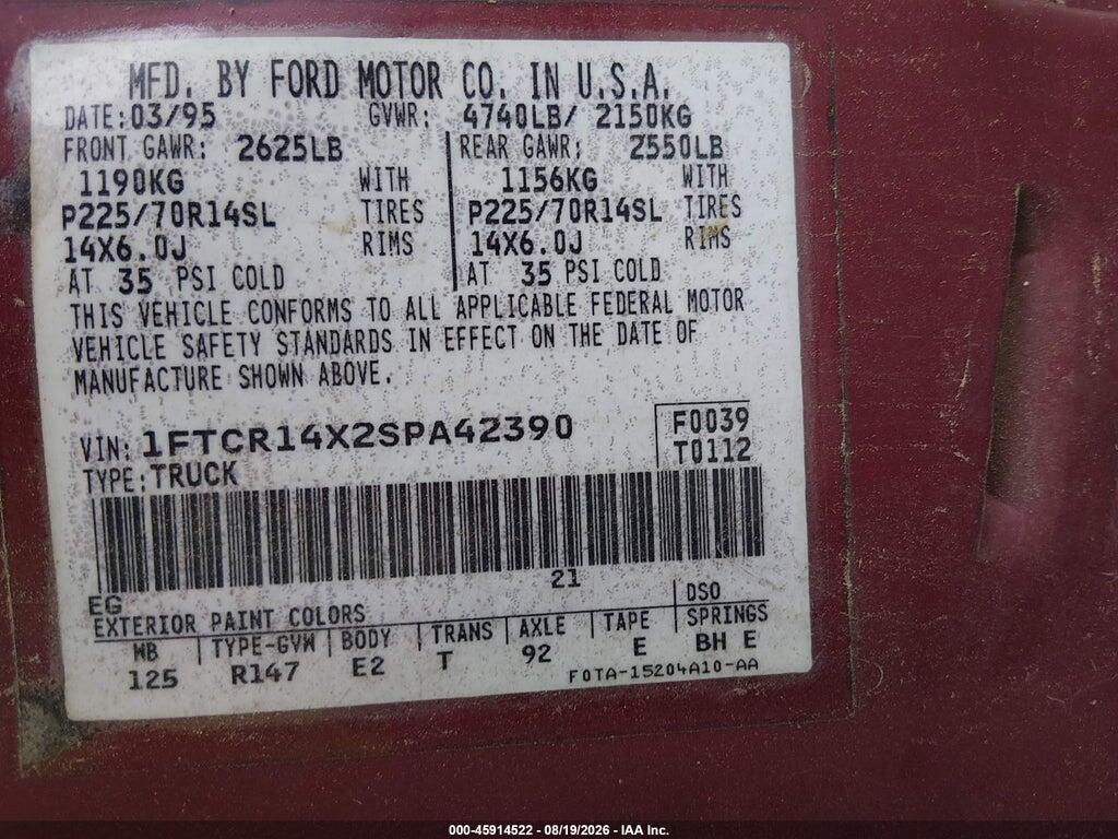 1FTCR14X2SPA42390 1995 FORD RANGER photo no. 9