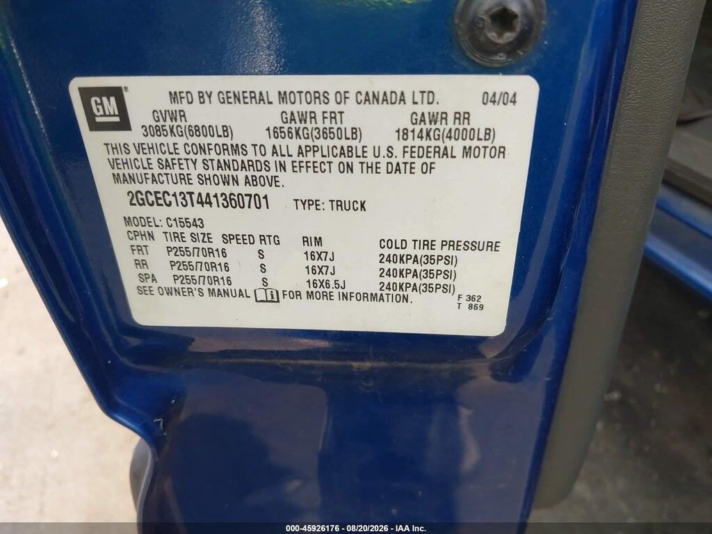 2GCEC13T441360701 2004 CHEVROLET SILVERADO 1500 photo no. 9