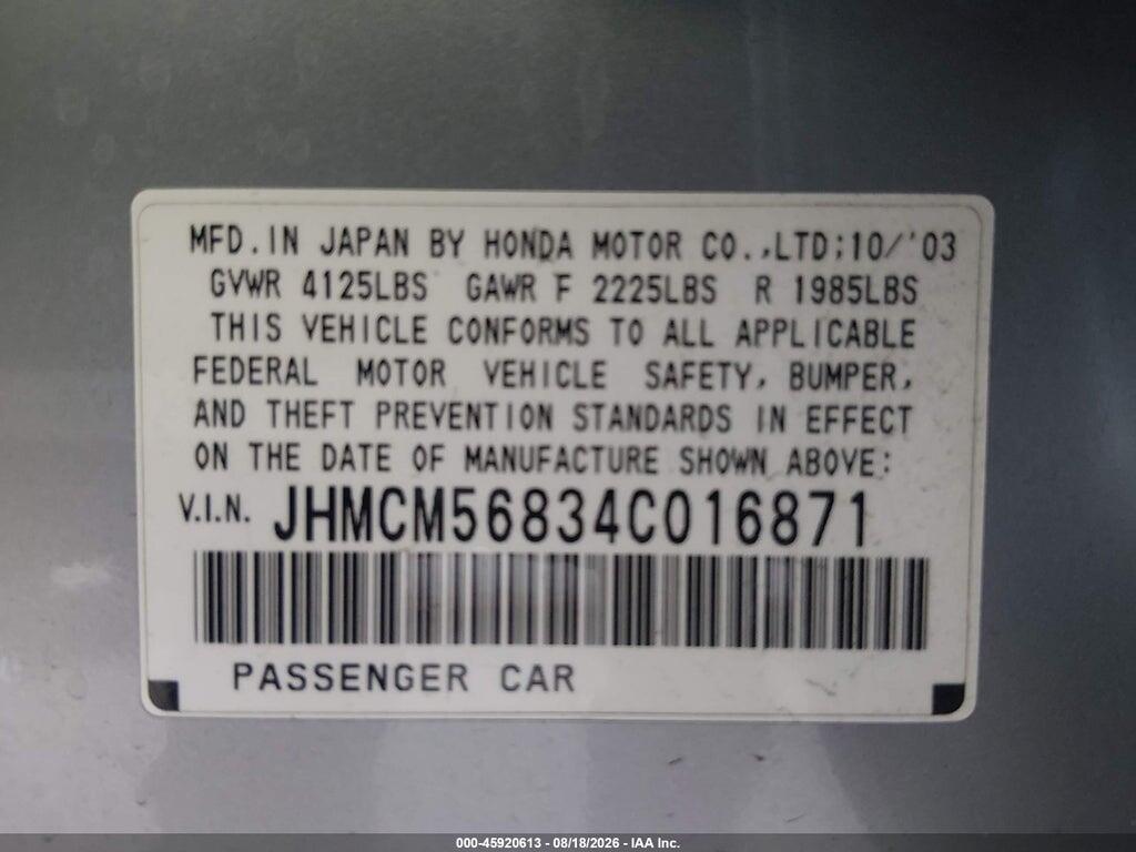 JHMCM56834C016871 2004 HONDA ACCORD photo no. 9