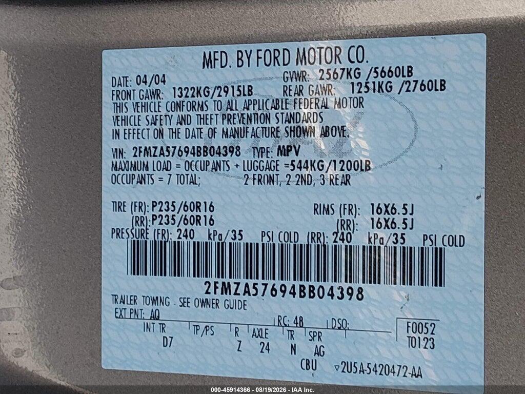 2FMZA57694BB04398 2004 FORD FREESTAR photo no. 9