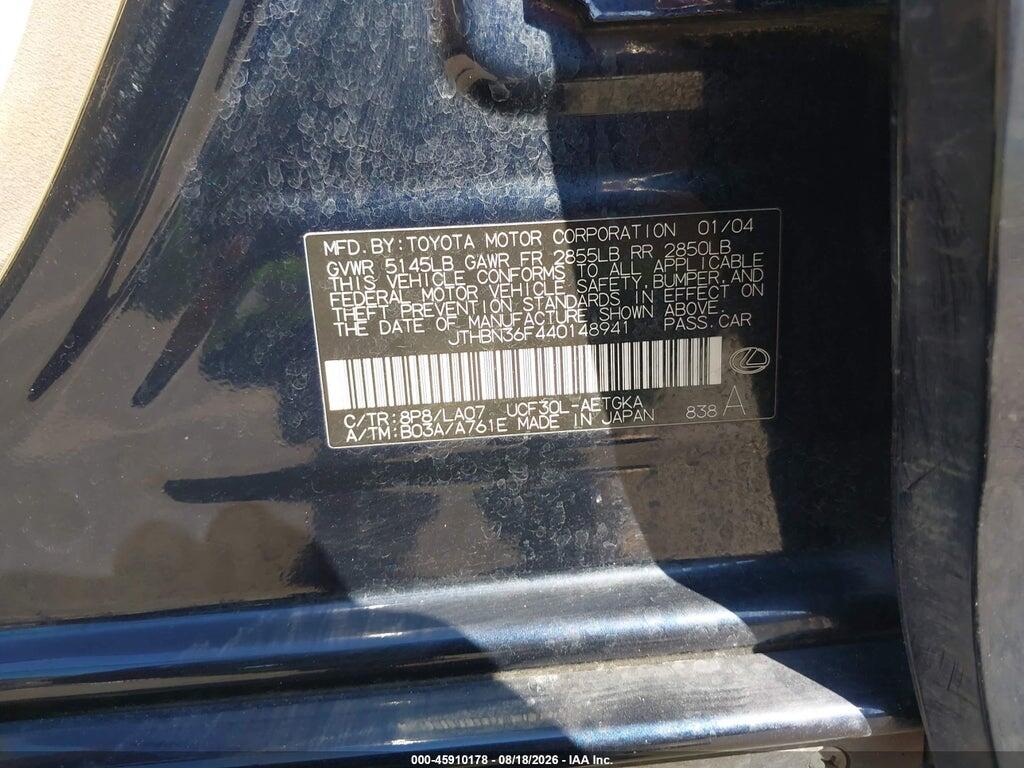 JTHBN36F440148941 2004 LEXUS LS 430 photo no. 9