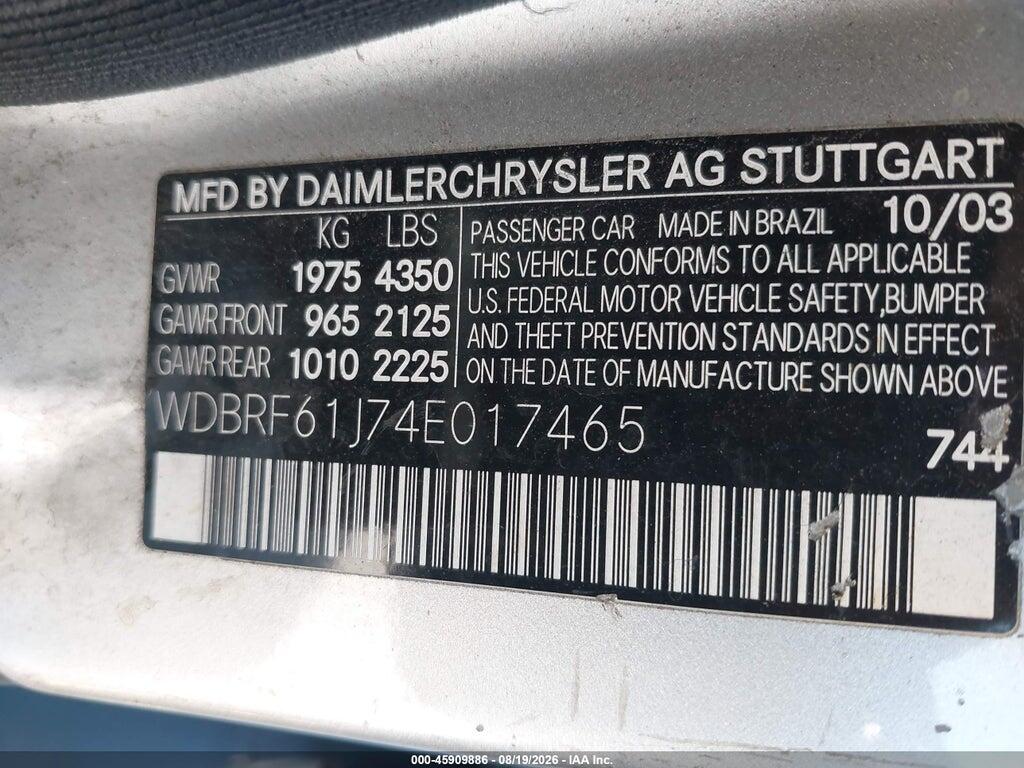 WDBRF61J74E017465 2004 MERCEDES-BENZ C 240 photo no. 9