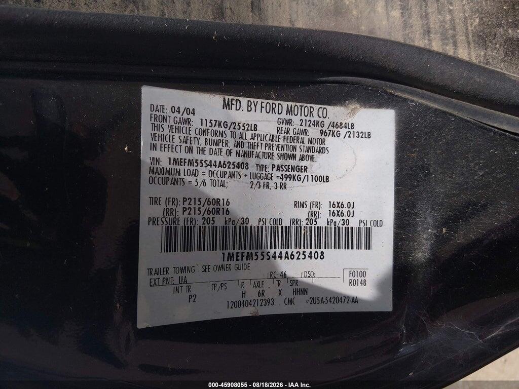 1MEFM55S44A625408 2004 MERCURY SABLE photo no. 9