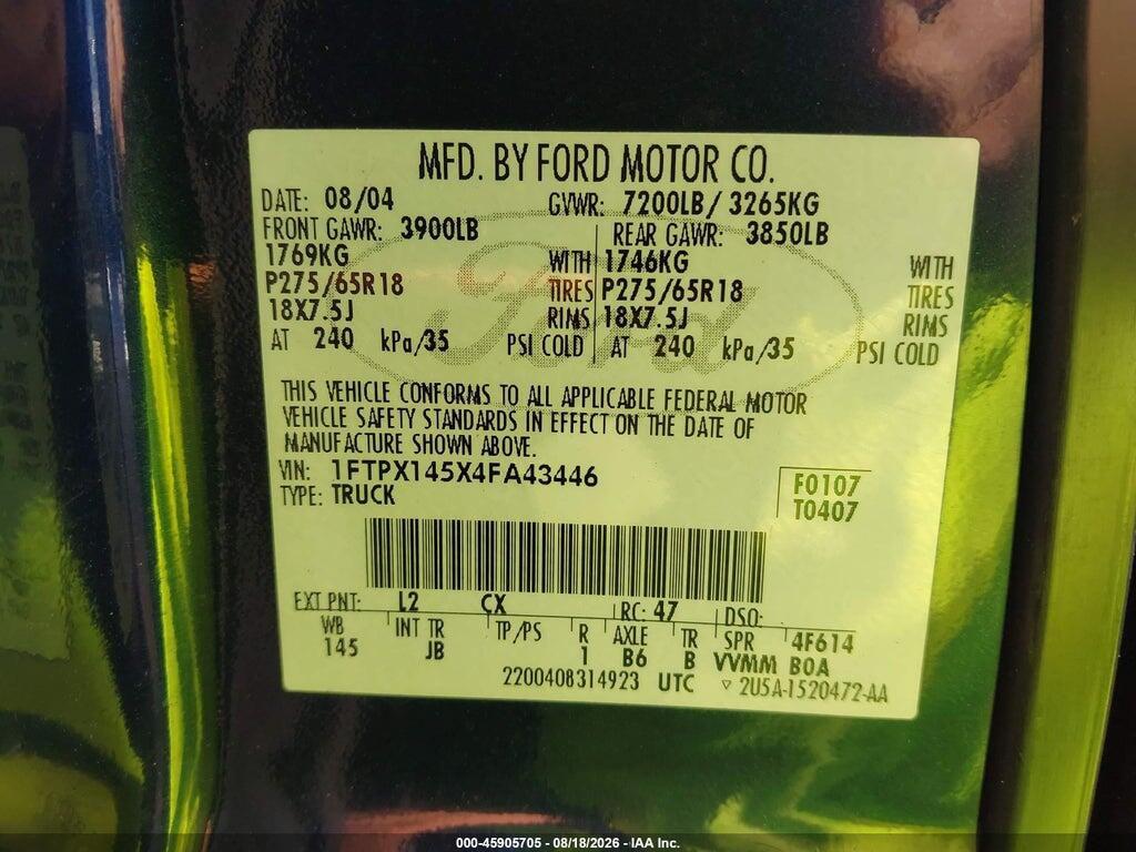 1FTPX145X4FA43446 2004 FORD F-150 photo no. 9