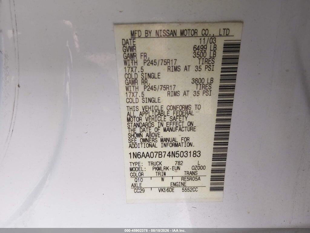 1N6AA07B74N503183 2004 NISSAN TITAN photo no. 9