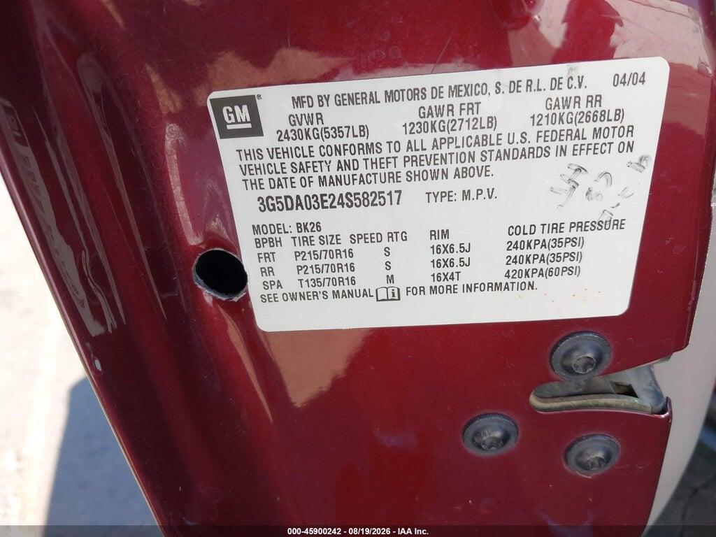 3G5DA03E24S582517 2004 BUICK RENDEZVOUS photo no. 9
