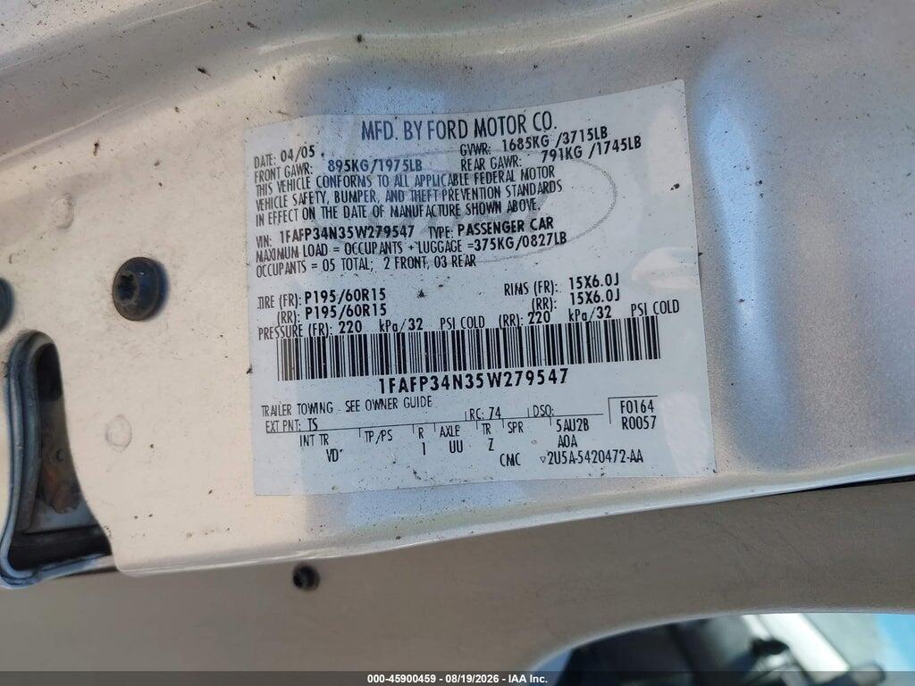 1FAFP34N35W279547 2005 FORD FOCUS photo no. 9