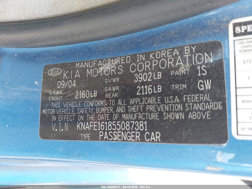 KNAFE161855087381 2005 KIA SPECTRA5 photo no. 9