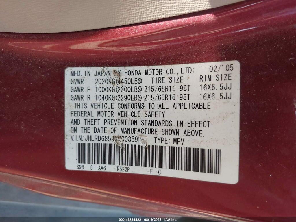 JHLRD68595C008590 2005 HONDA CR-V photo no. 9