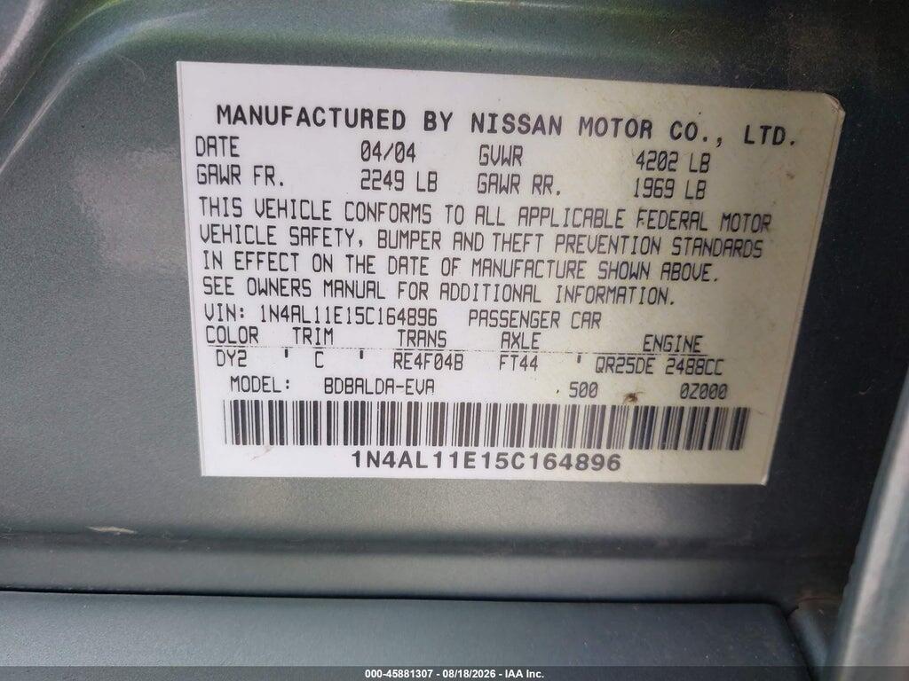 1N4AL11E15C164896 2005 NISSAN ALTIMA photo no. 9