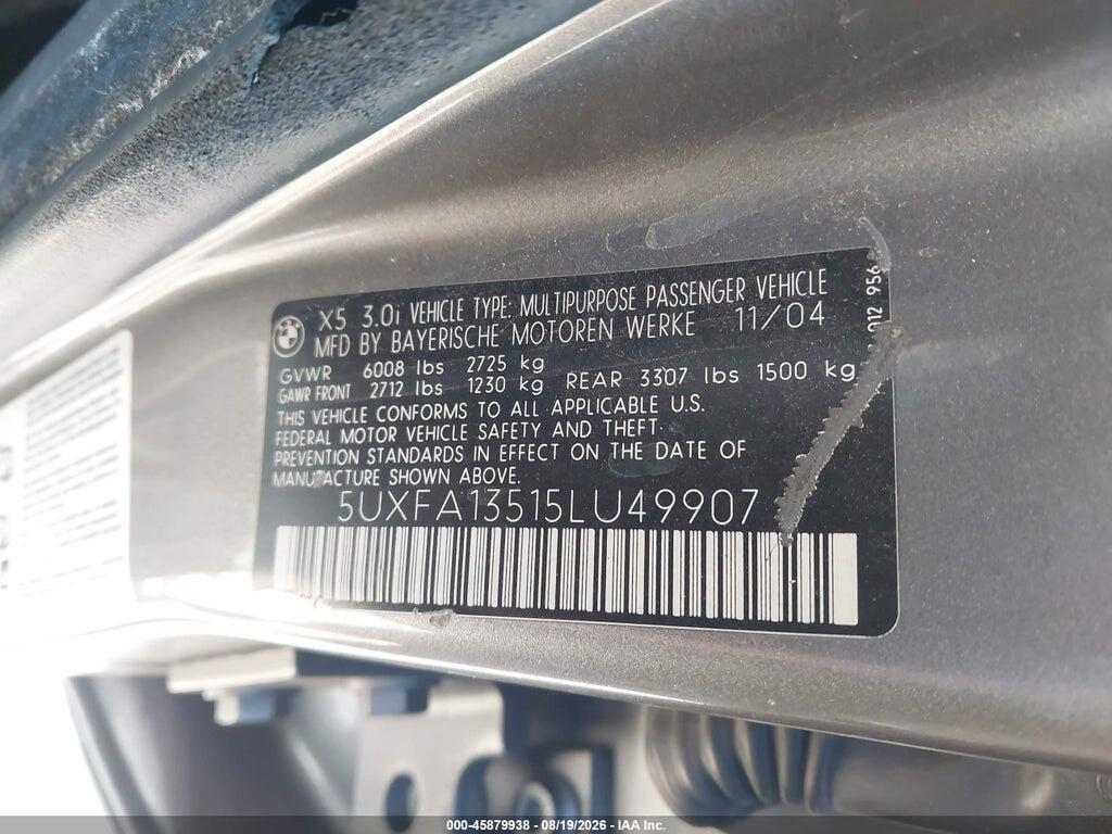 5UXFA13515LU49907 2005 BMW X5 photo no. 9