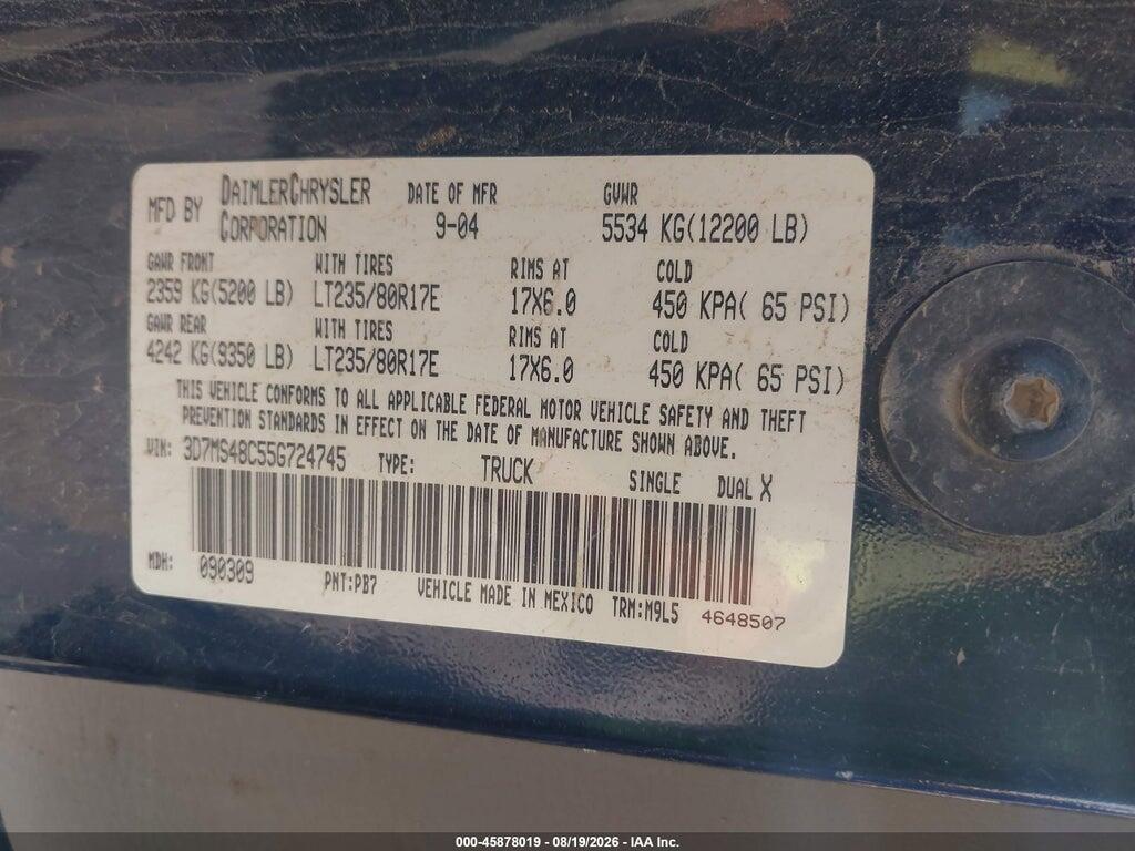 3D7MS48C55G724745 2005 DODGE RAM 3500 photo no. 9