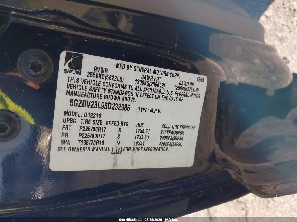 5GZDV23L95D232986 2005 SATURN RELAY photo no. 9