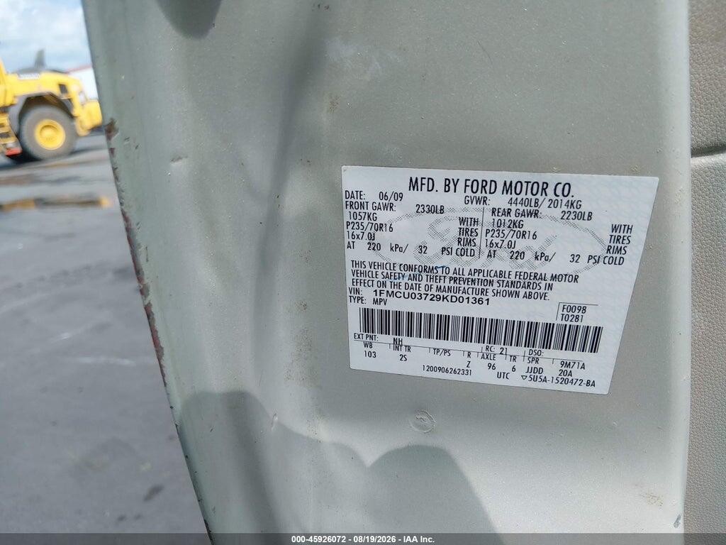 1FMCU03729KD01361 2009 FORD ESCAPE photo no. 9